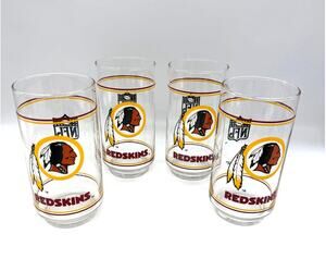 Vintage 80's Washington Redskins NFL X Mobile Gas Set of 4 Glass Tumblers